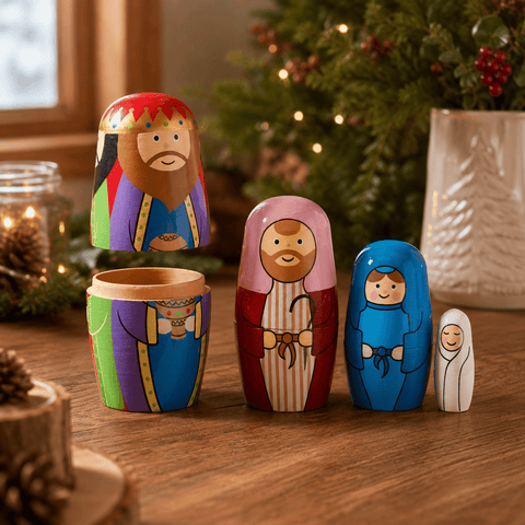 Three Kings wooden Christmas models and scenes Three Kings 'Nativity Secret!' 4 In 1 Festive Nesting Doll Figurine