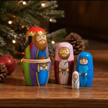 Three Kings wooden Christmas models and scenes Three Kings 'Nativity Secret!' 4 In 1 Festive Nesting Doll Figurine