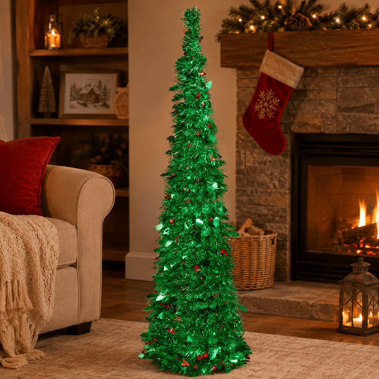 Three Kings Tinsel Trees Three Kings Pop-Up Green Gatsby Tree Decoration