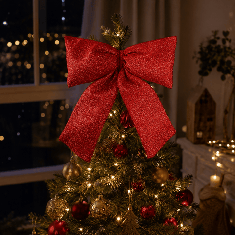 Three Kings Hanging Decor Three Kings Red Glitter Padded Christmas Bow – 13cm
