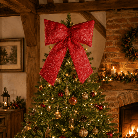 Three Kings Hanging Decor Three Kings Red Glitter Padded Christmas Bow – 13cm