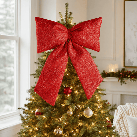 Three Kings Hanging Decor Three Kings Red Glitter Padded Christmas Bow – 13cm