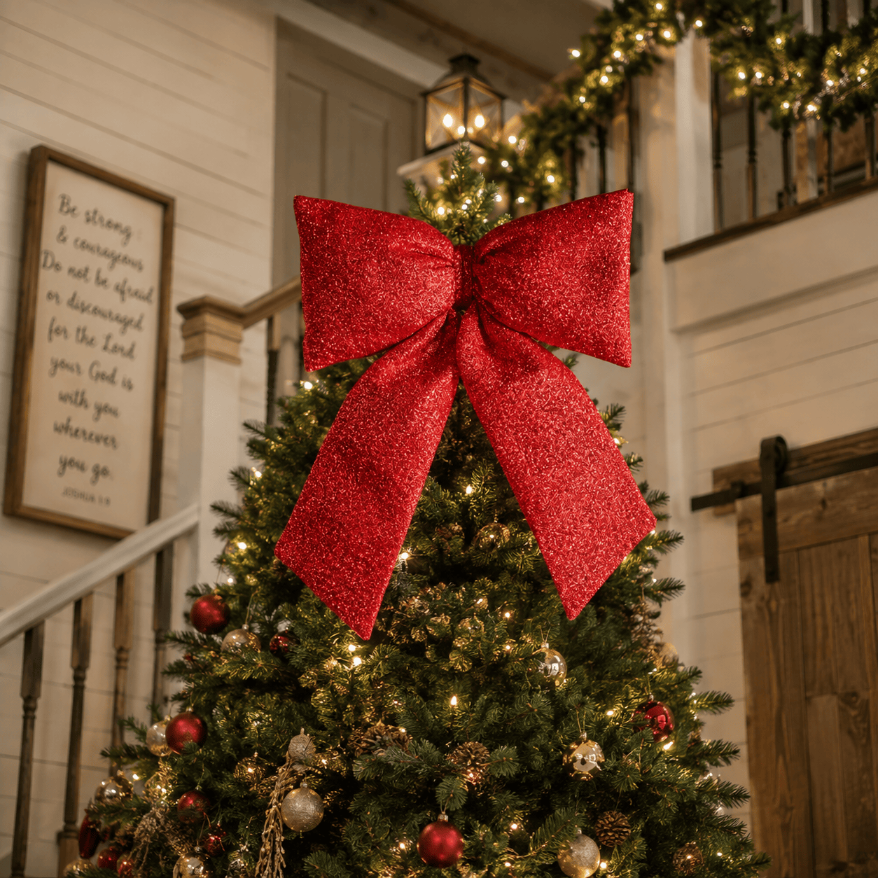 Three Kings Hanging Decor Three Kings Red Glitter Padded Christmas Bow – 13cm