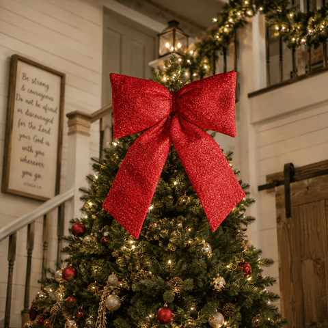 Three Kings Hanging Decor Three Kings Red Glitter Padded Christmas Bow – 13cm