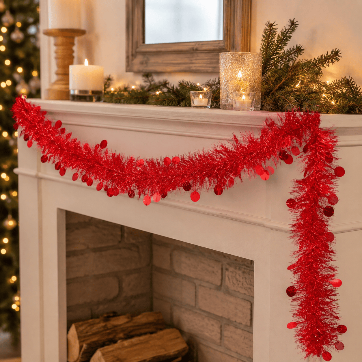 Three Kings Tinsel Three Kings Red X-Bling! Tinsel Bauble Streamer – 2m