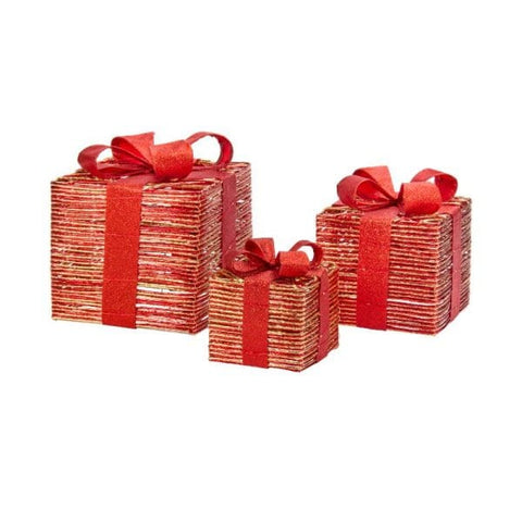 Three Kings LED Gift Boxes Three Kings RedGold Braid Faux Gift Boxes - Set of 3
