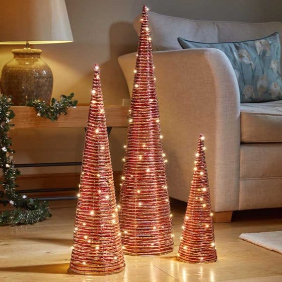 Three Kings LED Mesh Trees Three Kings RedGold Braid Treebelisks - Set of 3
