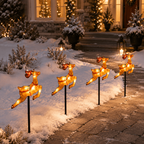 Three Kings christmas reindeer decoration Three Kings Reindeer Pathfinders Stakes – Set of 4 Christmas LED Path Lights