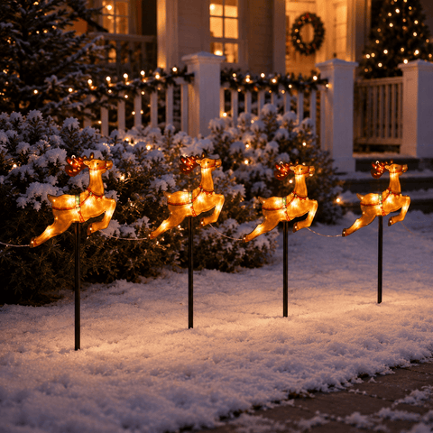 Three Kings christmas reindeer decoration Three Kings Reindeer Pathfinders Stakes – Set of 4 Christmas LED Path Lights