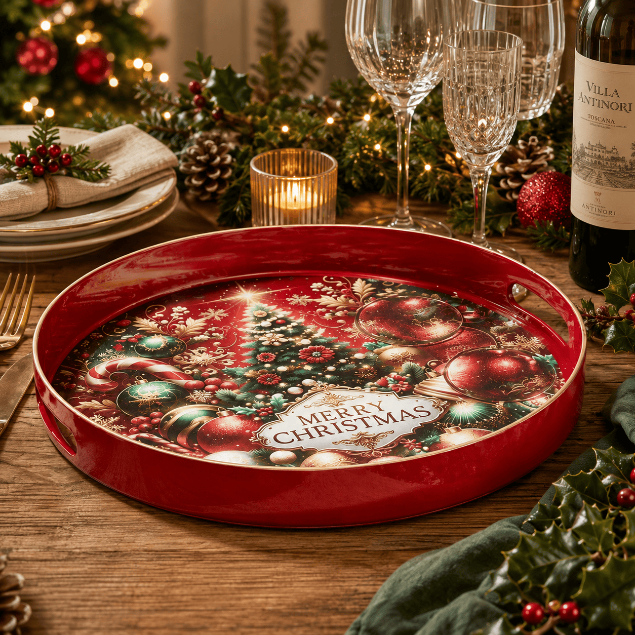 Three Kings Ornaments Decor Three Kings Round Merry Christmas Décor Tray