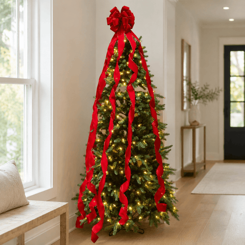 Three Kings Hanging Decor Three Kings Ruby LongTail Velvet Tree Bow – 24cm