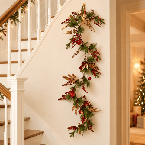 Three Kings Wreaths & Garlands Three Kings Ruby Velvet Christmas Garland – 180cm