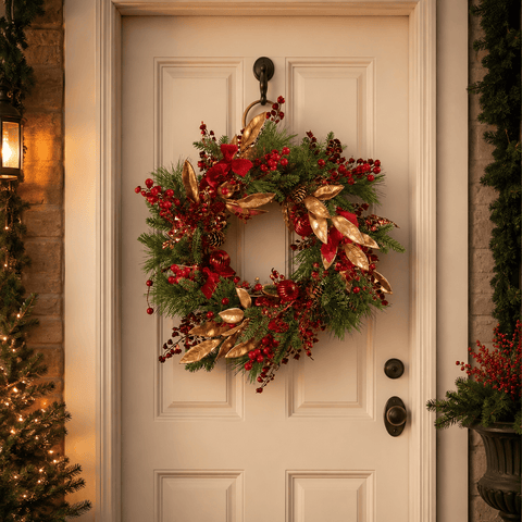 Three Kings Christmas Wreaths Three Kings Ruby Velvet Christmas Wreath – 40cm