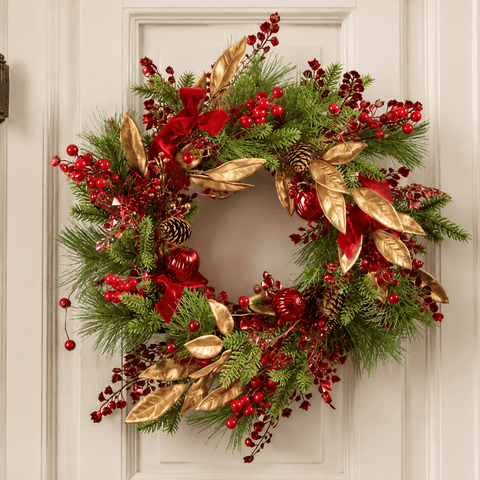 Three Kings Christmas Wreaths Three Kings Ruby Velvet Christmas Wreath – 40cm