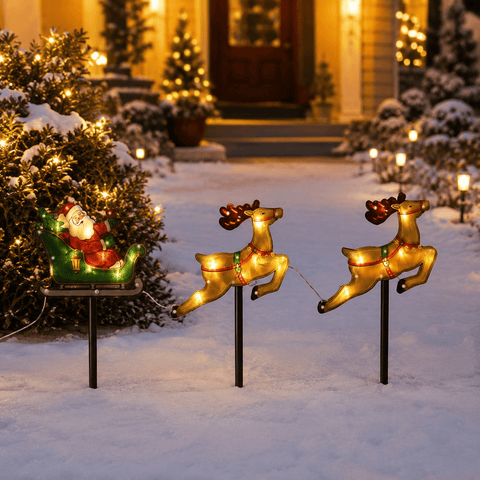 Three Kings Christmas Stake Lights Three Kings Santa Sleigh & Reindeer Stake Lights