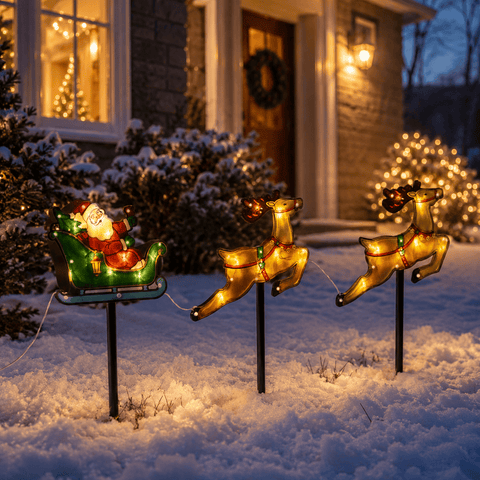 Three Kings Christmas Stake Lights Three Kings Santa Sleigh & Reindeer Stake Lights