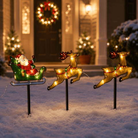 Three Kings Christmas Stake Lights Three Kings Santa Sleigh & Reindeer Stake Lights