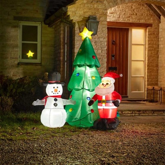 Three Kings Inflatable Lit Figures Three Kings Self-Inflating Santa and Frosty's Tree!