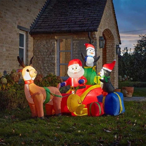 Three Kings Inflatable Lit Figures Three Kings Self-Inflating Santa's Sleigh Ride!