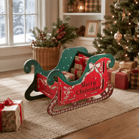 Three Kings wooden Christmas models and scenes Three Kings Sleigh Gift Box Christmas Decoration – 50cm