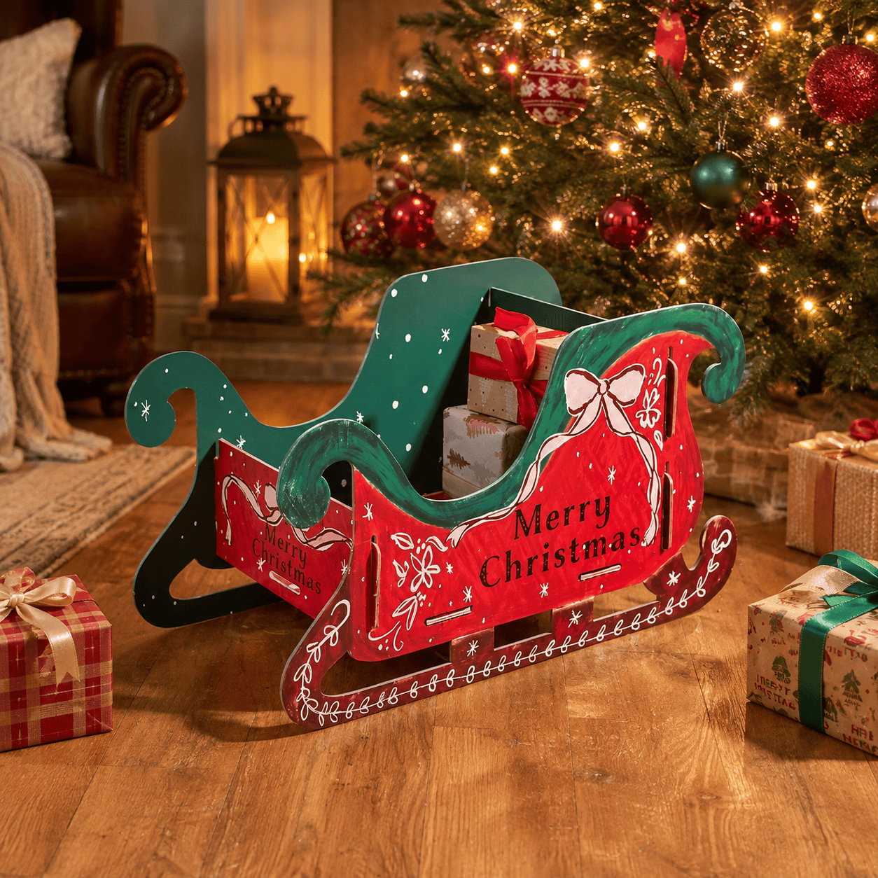 Three Kings wooden Christmas models and scenes Three Kings Sleigh Gift Box Christmas Decoration – 50cm