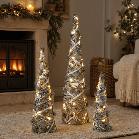 Three Kings LED Rattan Trees Three Kings Snow Tree LED Lit Rattan – Set of 3