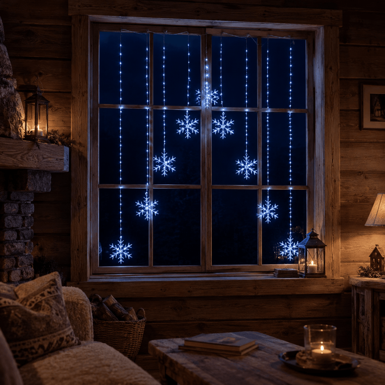 Three Kings LED Curtain Lights Three Kings Snowflake Curtain String Lights – Cool White