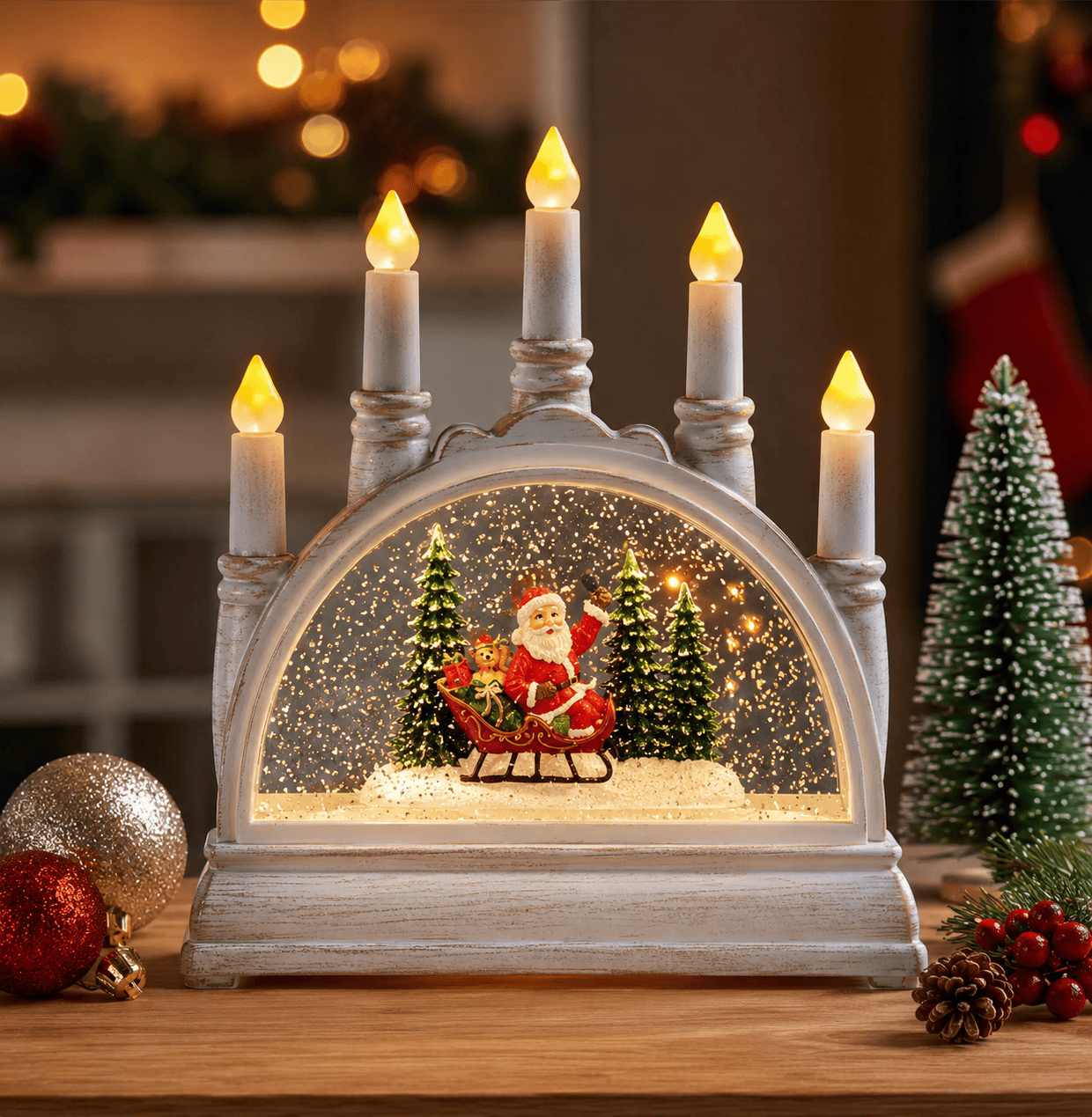 Three Kings Candle Bridges Three Kings SnowSwirl Santa Globe Candle Decoration