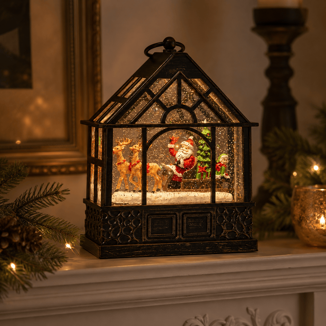 Three Kings Snow Globes Three Kings SnowSwirl Santa's Greenhouse Globe Candle Decoration