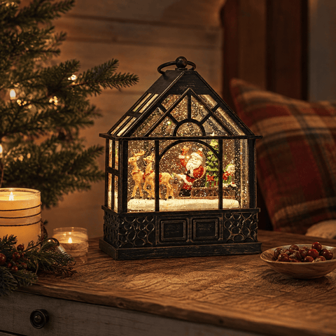 Three Kings Snow Globes Three Kings SnowSwirl Santa's Greenhouse Globe Candle Decoration