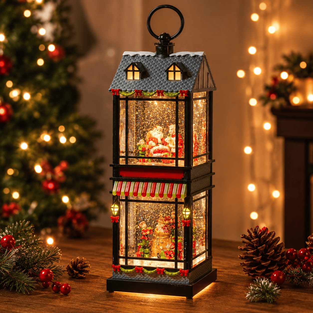 Three Kings Lanterns Christmas Three Kings SnowSwirl Santa's Home Lantern – 30cm