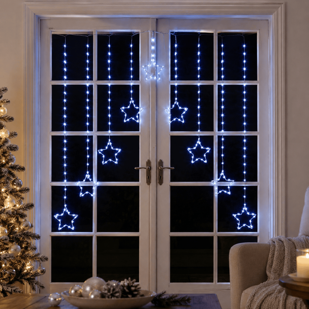 Three Kings LED Curtain Lights Three Kings Star Curtain String Lights – Cool White