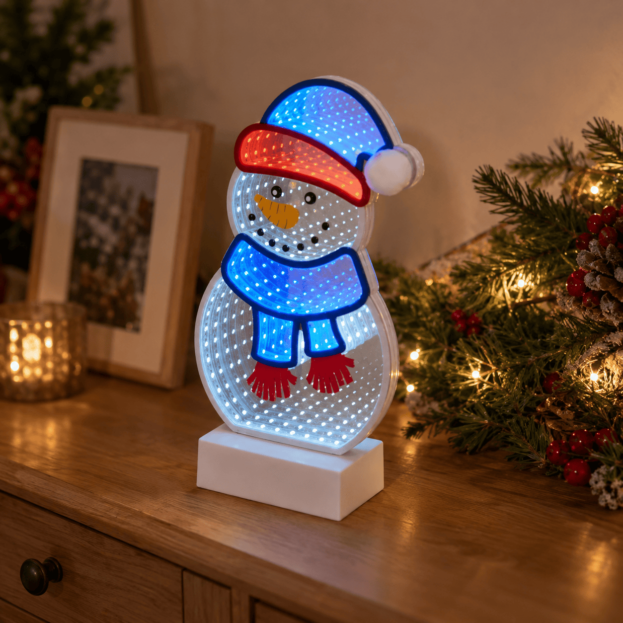 Three Kings Infinity Lighting Three Kings TableTop InfiniFrosty Snowman Decoration – 28cm