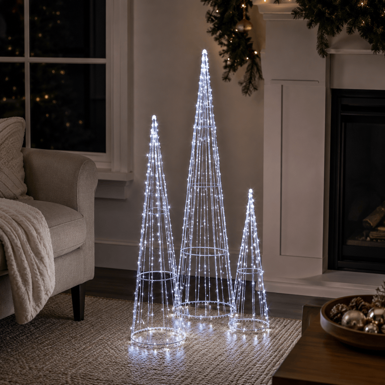 Three Kings LED String Trees Three Kings TreeCone Cool White Trio Christmas Tree