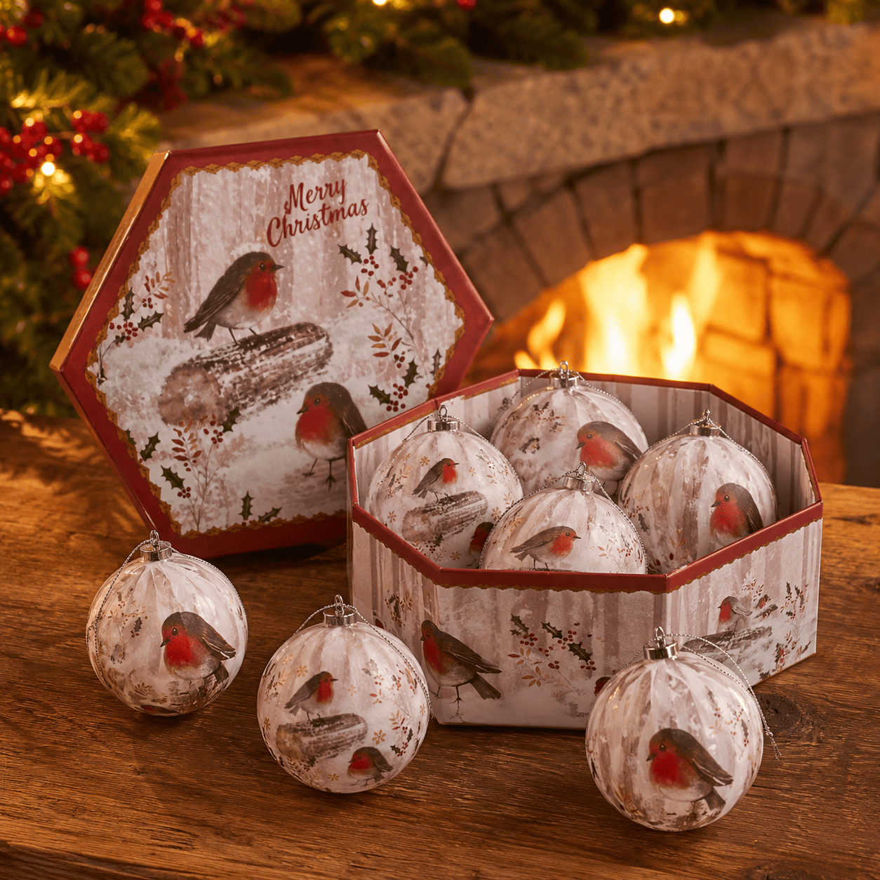 Three Kings Baubles Three Kings Vintage Robin Christmas Baubles – Set Of 7