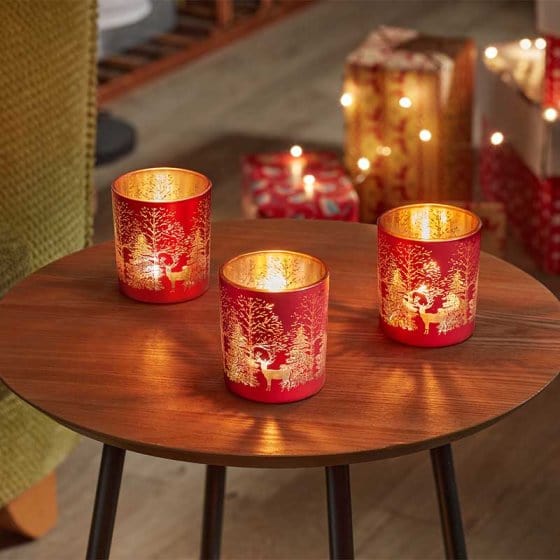 Three Kings Lanterns Christmas Three Kings Wonderland T-Light Holder - Ruby - 3PK