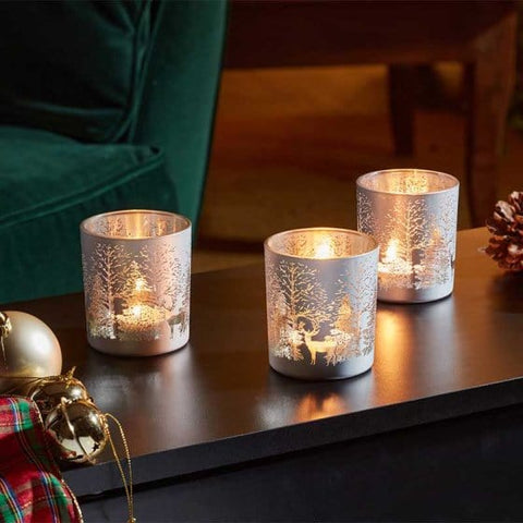 Three Kings Lanterns Christmas Three Kings Wonderland T-Light Holder - Silver - 3PK