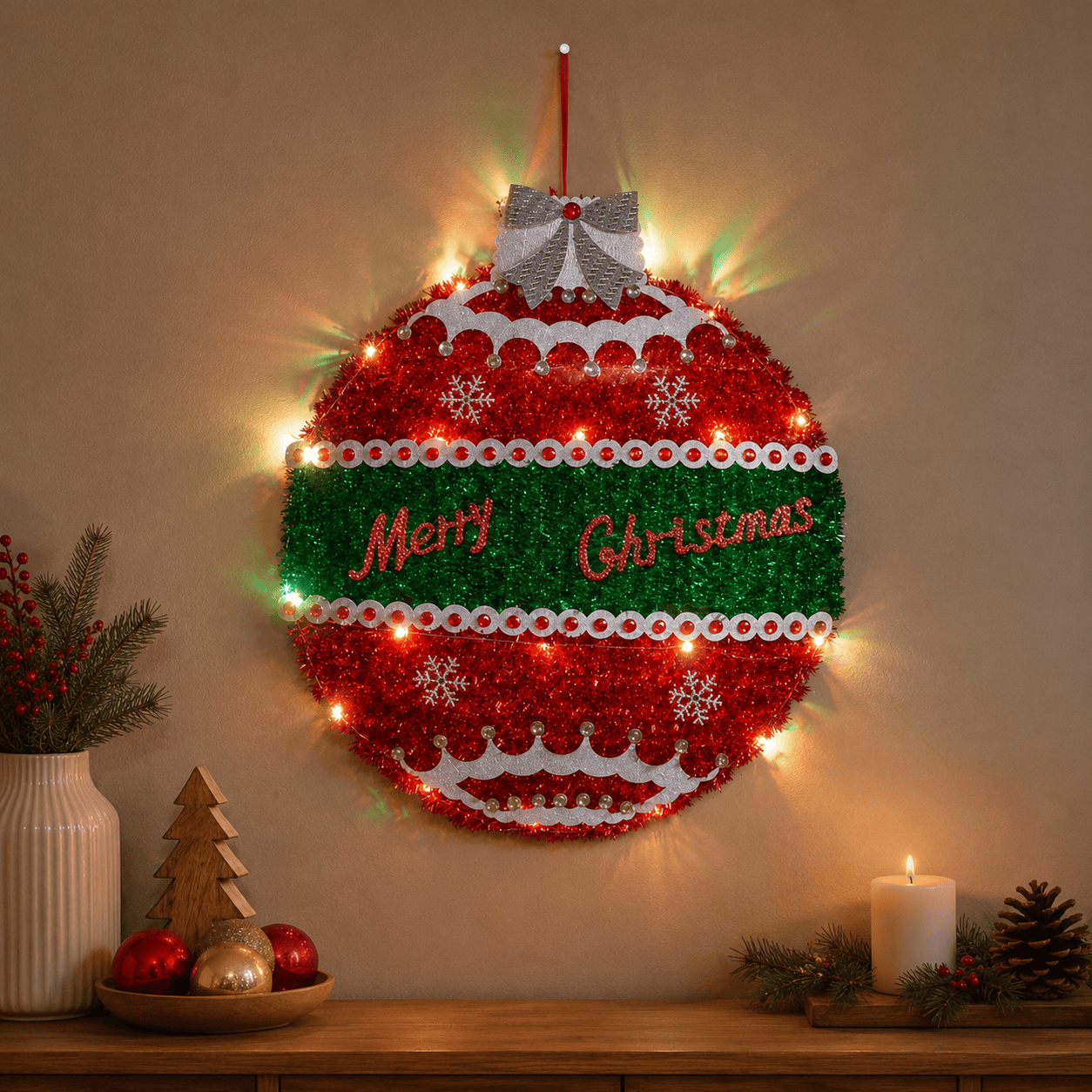 Three Kings Christmas Lit Decor Three Kings X-Bling! InLit Tinsel Christmas Bauble Decoration