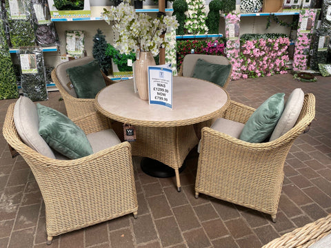 Trowell Garden Living Antigua 4 Seat Dining Set with Parasol and Base