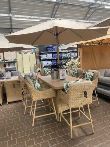 Trowell Garden Living Antigua 6 Seat High Dining Set with Parasol with Parasol and Base