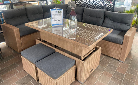 Trowell Garden Living Casual Corner Dining Set with Adjustable Table and Two Stools