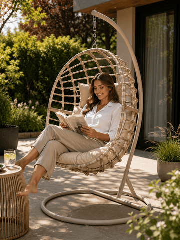 Koopman International Garden Hanging Egg Chair Trowell Garden Living Egg Chair Beige