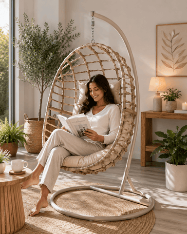 Koopman International Garden Hanging Egg Chair Trowell Garden Living Egg Chair Beige
