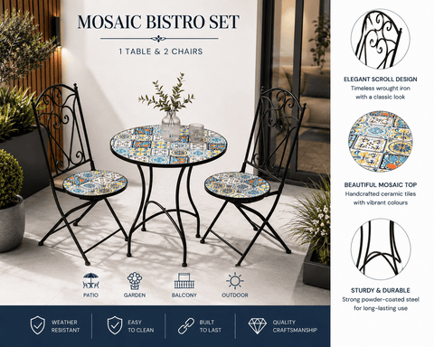 Shatchi Garden Furniture Set Trowell Garden Living Mosaic Bistro Set - Lisbon