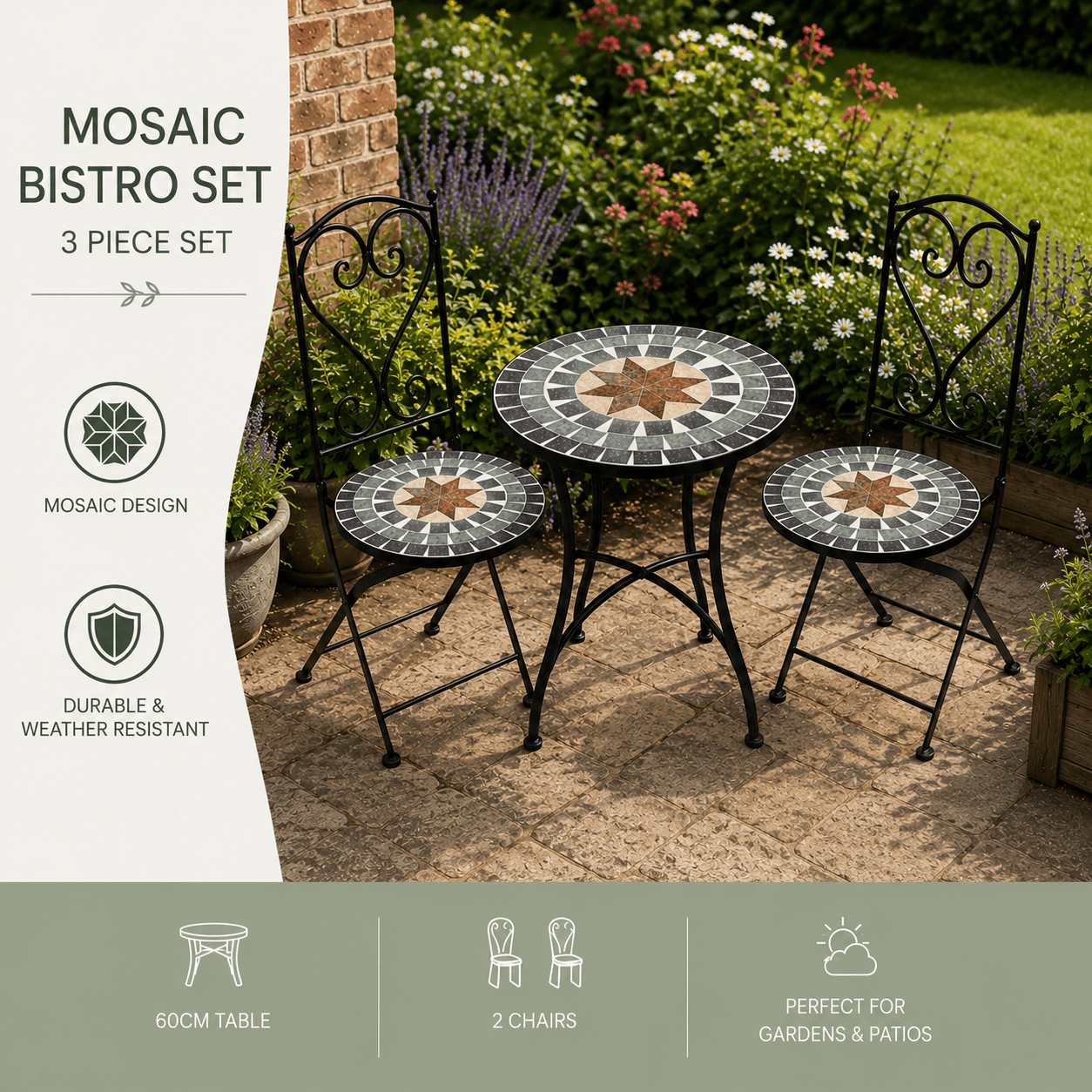 Shatchi Garden Furniture Set Trowell Garden Living Mosaic Bistro Set - Marrakech