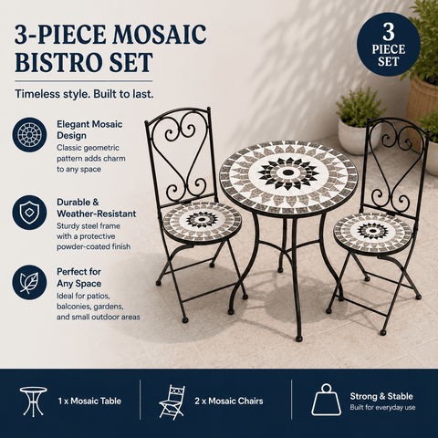 Shatchi Garden Furniture Set Trowell Garden Living Mosaic Bistro Set - Medina
