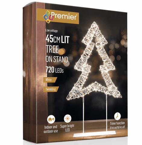 Premier Christmas Lit Tabletop Decoration Twinkling 720 LED White Tabletop Christmas Tree – 45cm