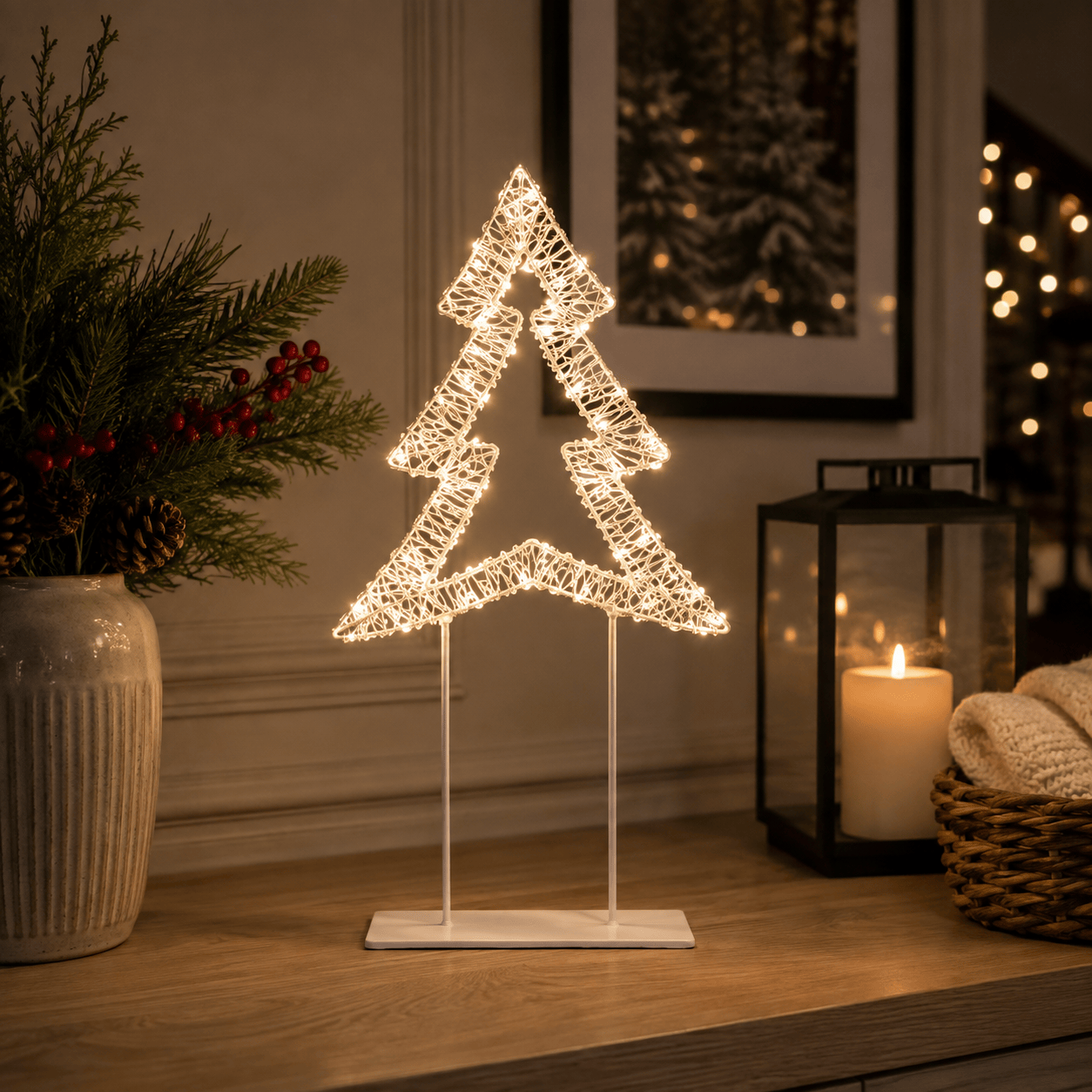 Premier Christmas Lit Tabletop Decoration Twinkling 720 LED White Tabletop Christmas Tree – 45cm