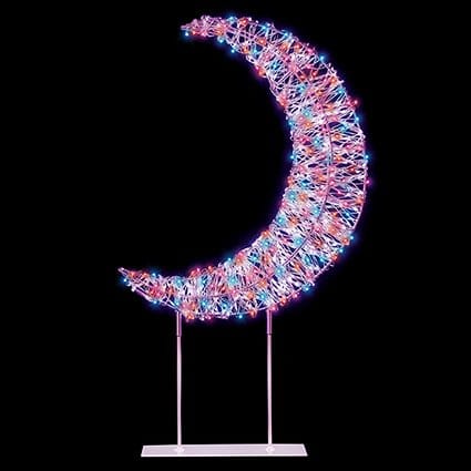 Premier Christmas Lit Tabletop Decoration Twinkling Rainbow 720 LED White Crescent Moon Tabletop Decoration – 45cm