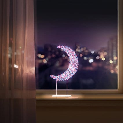 Premier Christmas Lit Tabletop Decoration Twinkling Rainbow 720 LED White Crescent Moon Tabletop Decoration – 45cm